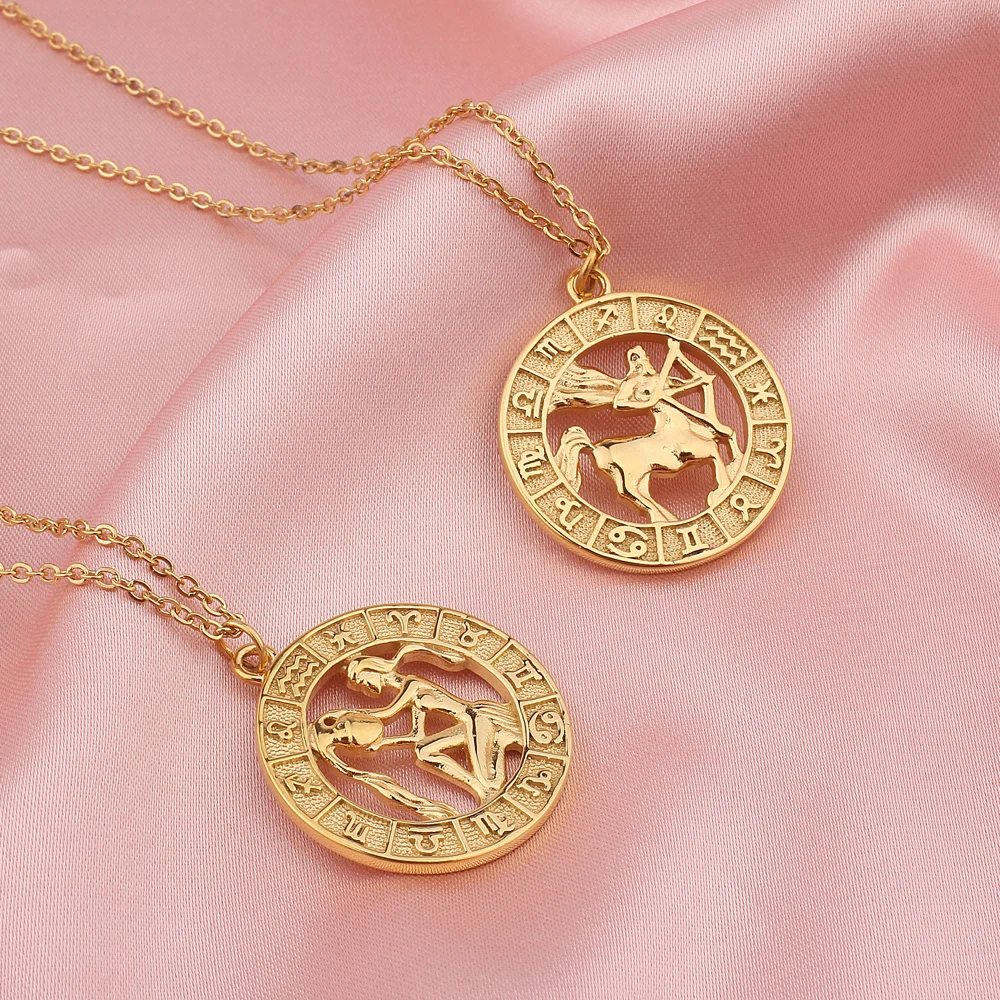 FINE4U N556 12 Horóscopo Signo del Zodiaco de Oro Colgante Collar de Acero Inoxidable de 12 Constelaciones del Collar para las Mujeres Regalos de Cumpleaños 3
