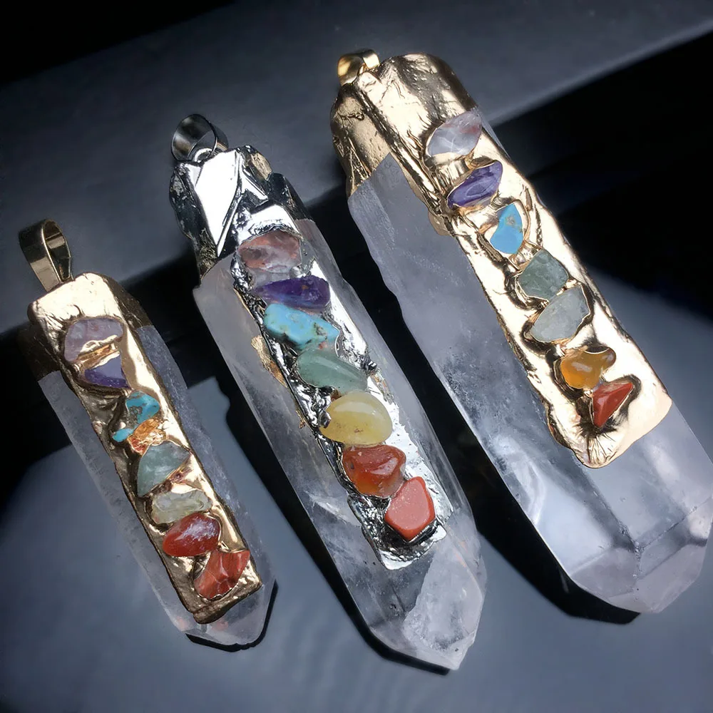 Natural de la Piedra Original, el Encanto de la Joyería de Energía de Cristal Pilar Irregular Siete Chakras Pequeño Colgante DIY Collar de Accesorios 3