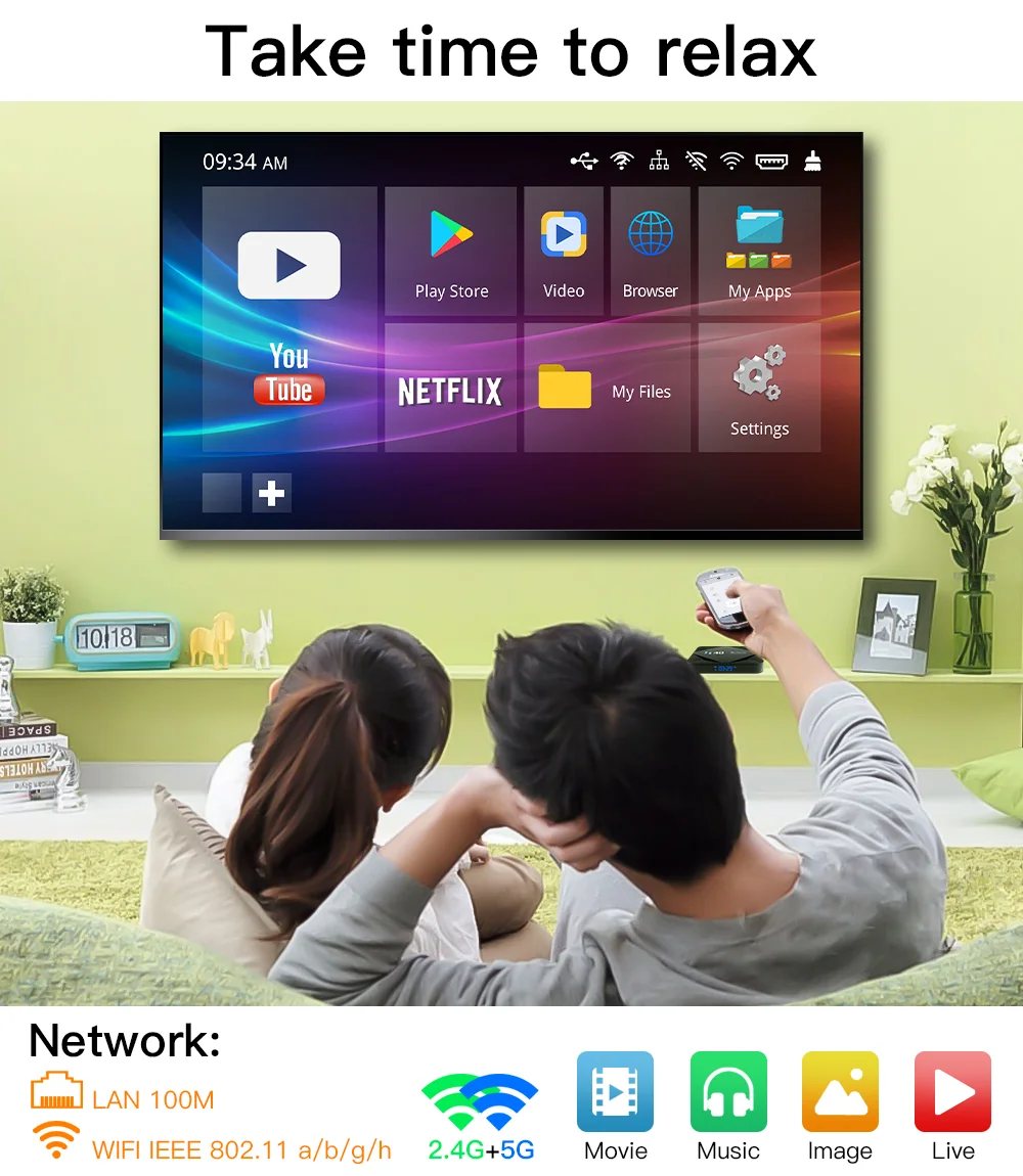 Android TV Box Android 10 4 gb de RAM y 64 GB de ROM 6K H. 265 Reproductor Multimedia de Vídeo 3D 2.4 G 5 ghz Wifi Bluetooth Smart TV Box Set top box 3