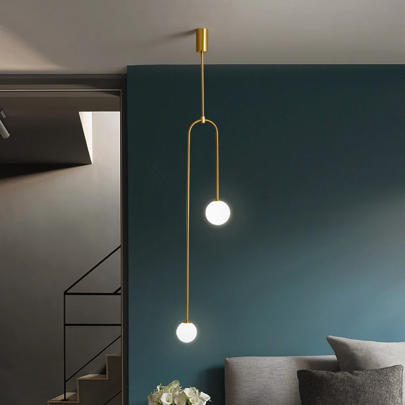 Nórdicos creativo de diseño moderno comedor dormitorio mesilla de noche de luces colgantes de oro de una sola lámpara colgante geométrico de la línea de luz de la luminaria 3