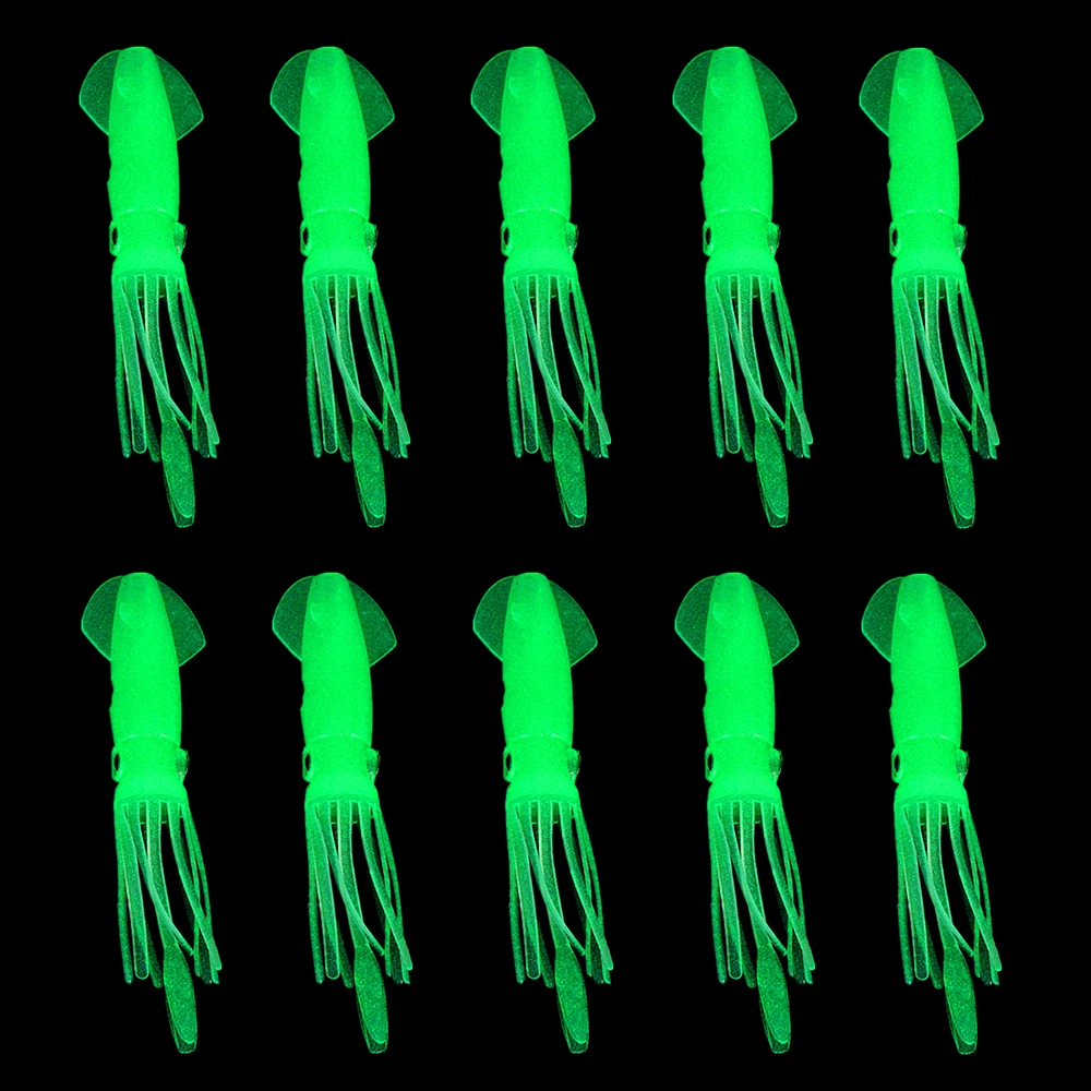 Nueva 10Pcs 4.3 pulgadas de Plástico Suave, Luminosa Calamar Cebo de Pesca de Pulpo Cuerpos Señuelo de Resplandor en la Oscuridad Falsos Señuelos de Pesca de Herramientas 3