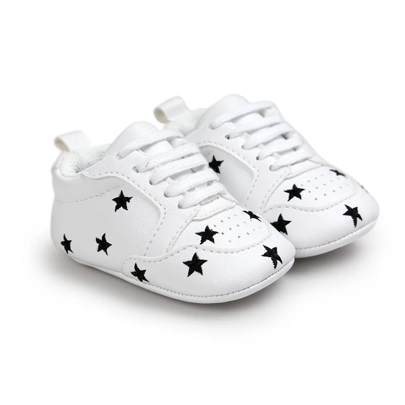 Zapatos de bebé Niño Niña Impresión Corazón de la Estrella de Niño de la Zapatilla de deporte de la PU de la Suave Suela Antideslizante Bebé Recién nacido Primero Caminantes Cuna Zapatos mocasines 3
