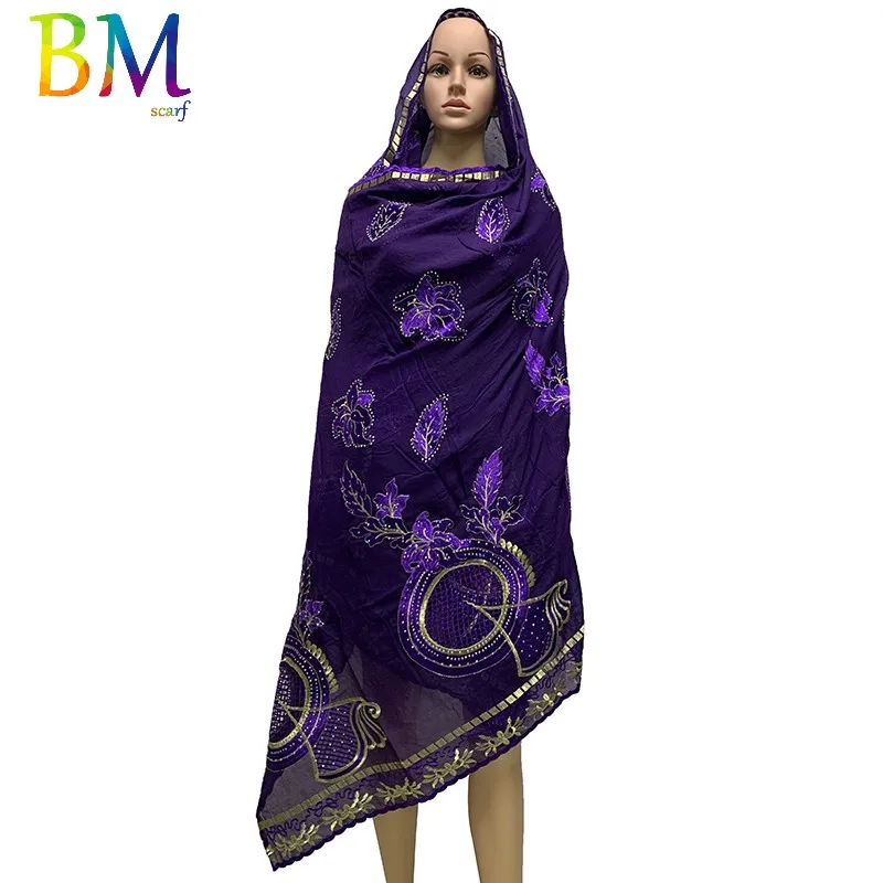 Los nuevos Musulmanes bordado de las mujeres de la bufanda del algodón, hermoso y económico，de algodón de gran tamaño señora bufanda para chales BX60 3