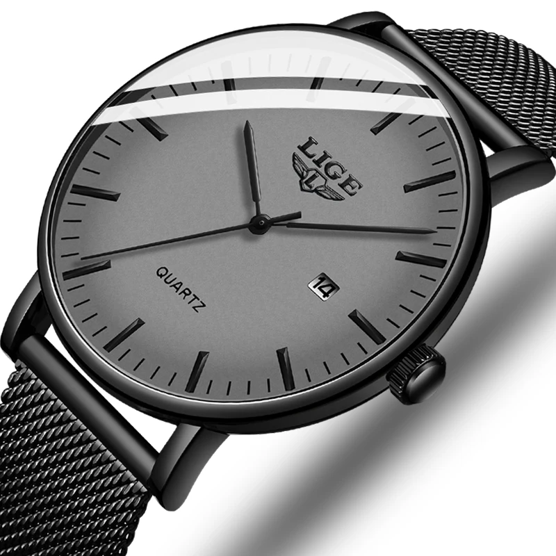 2020 LIGE Nuevos Relojes de Moda de Hombre Simple de Acero Inoxidable Dial de Fecha Delgado Reloj De los Hombres de Lujo Casual Impermeable Reloj de Cuarzo+Caja 3