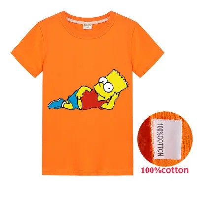 2020 Niños de Manga Corta T-Shirt de la Primavera Verano Algodón Camiseta de los Niños de dibujos animados de Los Simpsons Camiseta de Niñas de 2 a 15 años Niños Ropa 3