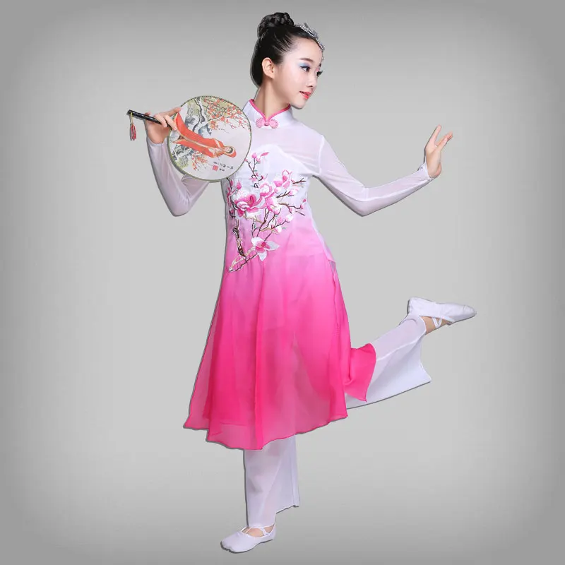 Para niños de estilo clásico Chino Hanfu trajes de baile de las niñas fan de la danza Yangko ropa traje chino de etnia hmong ropa 3