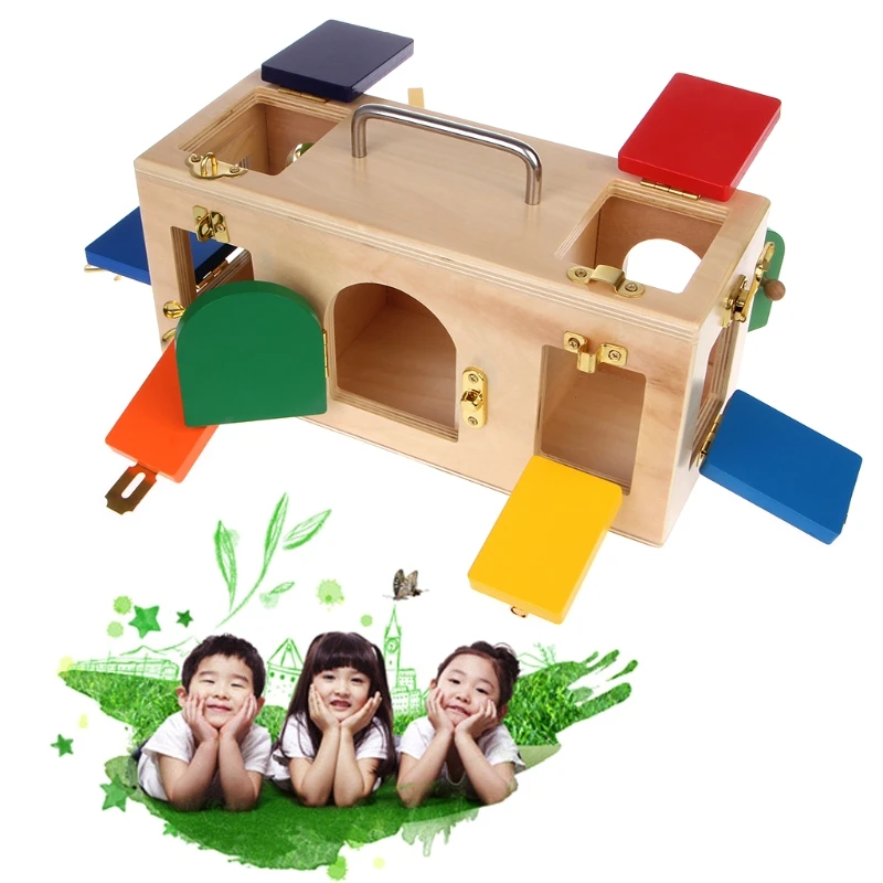Montessori Colorido de la Caja de la Cerradura niños los Niños Juguetes Educativos de Formación de la Longitud De la Caja de la Cerradura 32*13.5*12.5 cm a los Niños juguetes de regalo 3