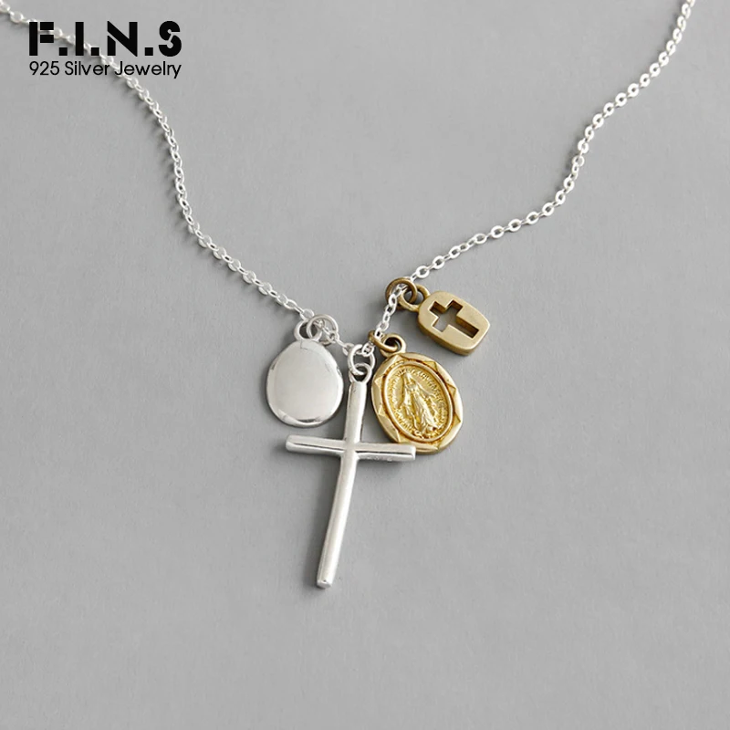 F. I. N. S S925 Collar de Plata de ley INS el Oro, la Plata de la Cruz de la Virgen María de la Moneda Colgante de Collar de Plata 925 De la Joyería Fina 3