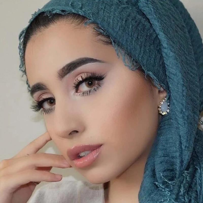 2021 Musulmán las Mujeres de la Moda de la Arruga del Hiyab Bufanda Suave Sólido Pañuelos en la Cabeza un Turbante, Chales y Abrigos Hiyab femme musulman kopftuch 3