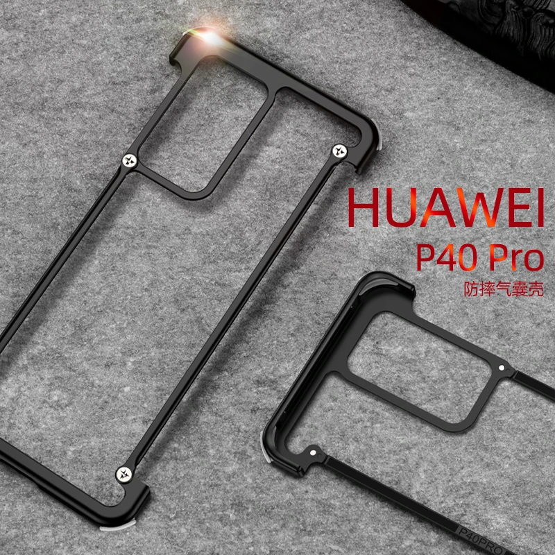 Caja del teléfono De Huawei P40 P40 pro plus de lujo Marco de Metal de Forma Con la bolsa de aire a prueba de Golpes caso original Parachoques de Atrás Bover Fresco Caso 3