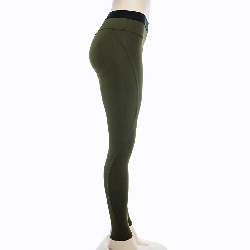 2018 Sexy Pantalones de la Yoga de la Aptitud de Alta Cintura de las Polainas de las Mujeres Sexy de la Cadera Empuje hacia Arriba de los Pantalones de color Negro y Verde Color Sólido Pantalones de las Mujeres 3