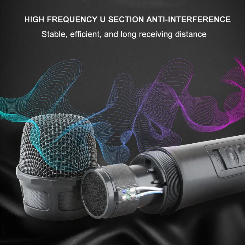 Profesional UHF Sistema de Micrófono Inalámbrico en Doble Canal Inalámbrico de Mano de Frecuencia del Micrófono Ajustable 100M Recibir Karaoke 3