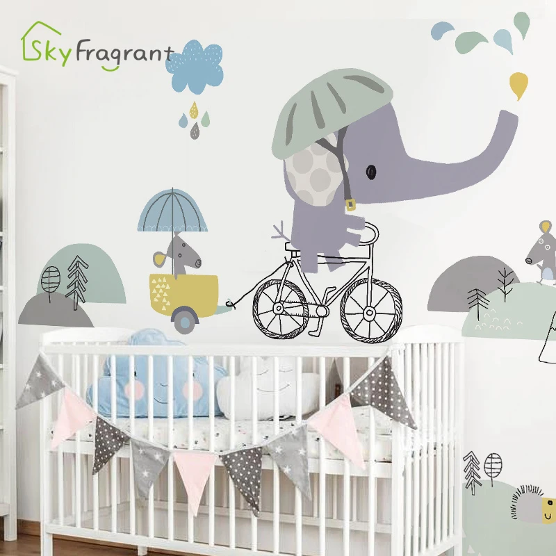 De dibujos animados bebé elefante engomada de la pared de la habitación de los niños de la decoración de la pared de la habitación de decoración calcomanías autoadhesivas para el hogar decoración de la casa 3