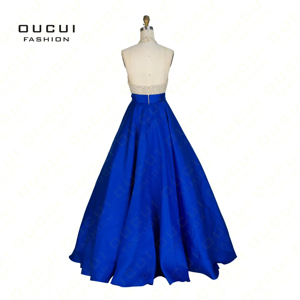 Oucui Azul marino Lleno de Abalorios Blusa Larga Vestidos de Baile 2019 Formal Vestido de las Mujeres Elegantes Vestidos de Fiesta Vestido De Noche OL102881 3