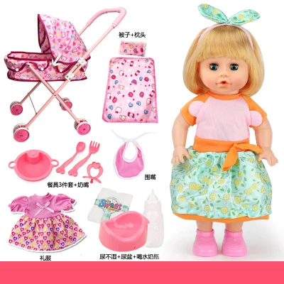 Reborn baby doll con cochecito juguetes hablar chica parpadeo de alimentación pis recién nacidos verdadera muñeca plegable Carro de vestir muñecas g 3