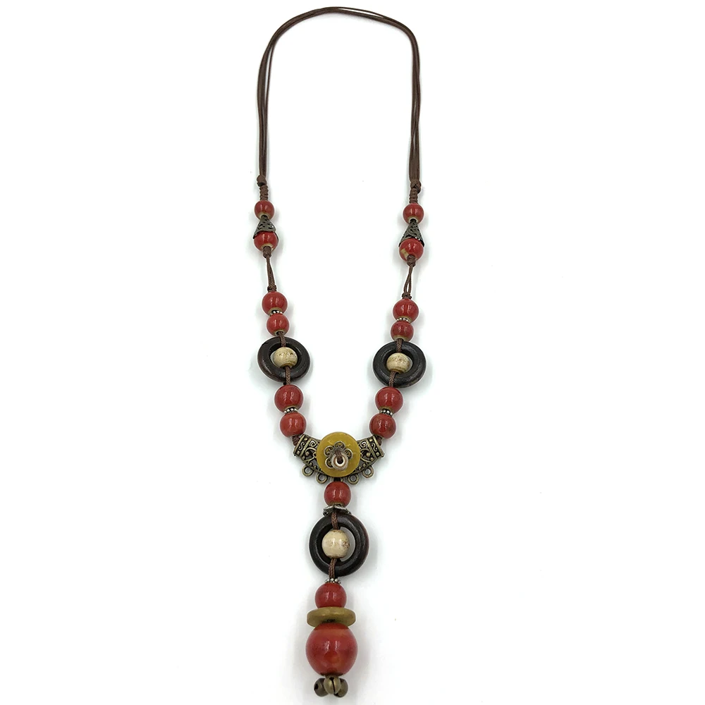 Vintage Étnico Coloridas bolas de Cerámica colgante, Collar Ajustable con Nudos Largo collar colgante para las Mujeres de regalo 3