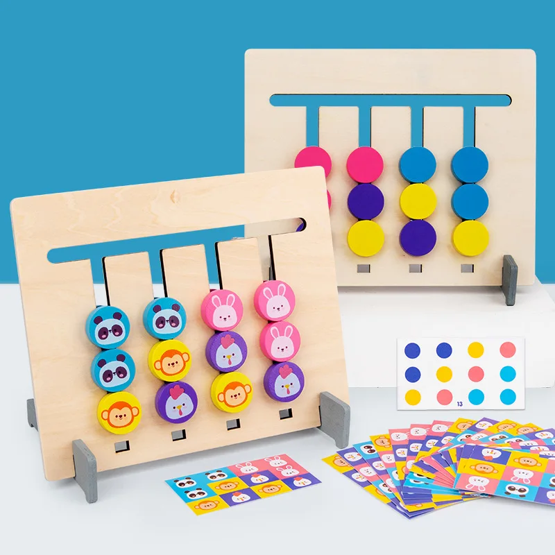 Montessori Educativos, Juguetes de Madera de Cuatro colores de los Animales Juego de Ajedrez Ejercicio de Coordinación Ojo-Mano Regalo para los Niños 3
