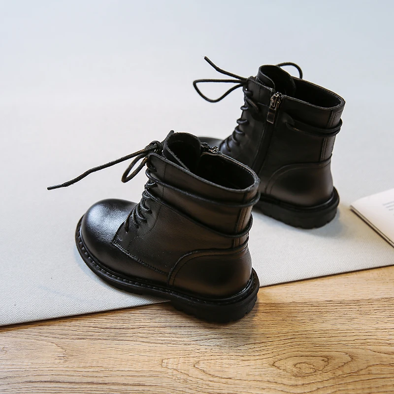 Piel De Vaca Otoño Niños Botas Niños Negro Zapatos De Las Niñas De Bebé De Moda Botas De Tobillo Niños Zapatos De La Marca De Suave Cuero Real De Arranque 3