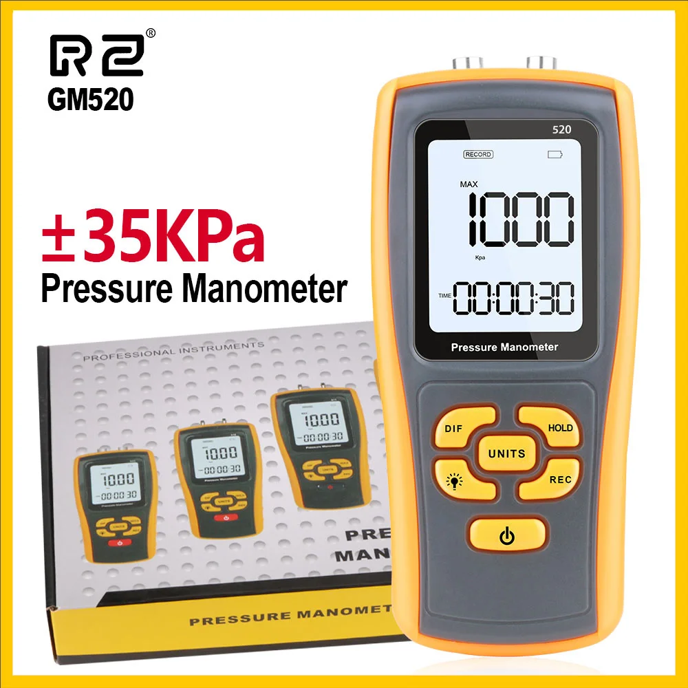 RZ de la Alta Precisión de la Pantalla LCD Manómetro Diferencial de Presión del Manómetro Manómetro GM520 3
