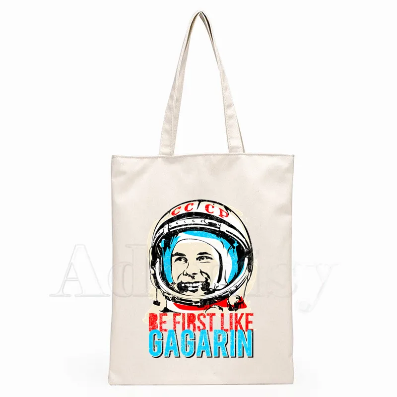 Rusia CCCP Cosmonauta Yuri Gagarin 1961 la URSS Bolso de mano de Lona Unisex Bolsas de la Compra Impreso Casual Bolsa de Hombro Plegable 3