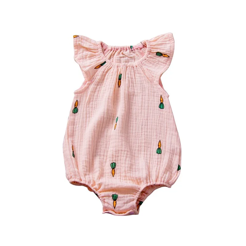 Bebé recién nacido ropa strawber rrompers Arrugado traje de niño de la muchacha de la ropa Cubierta de Botón Impreso patrón de dibujos animados de verano 3