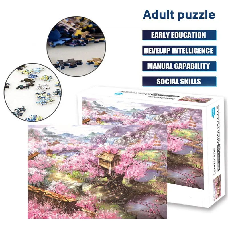 1000 Pc DIY Niños Rompecabezas Educativos Juegos de Puzzle Juguetes Montaje de flores de Cerezo Paisaje Rompecabezas Para Adultos Niños 3