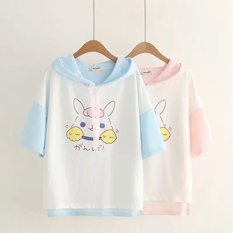 Japonés Harajuku Kawaii Conejo Camiseta De Niñas Coreano Lindo Conejito Casual Tops De Verano De Manga Corta De Mujer Camiseta De Las Mujeres Ropa De Color Rosa 90 3
