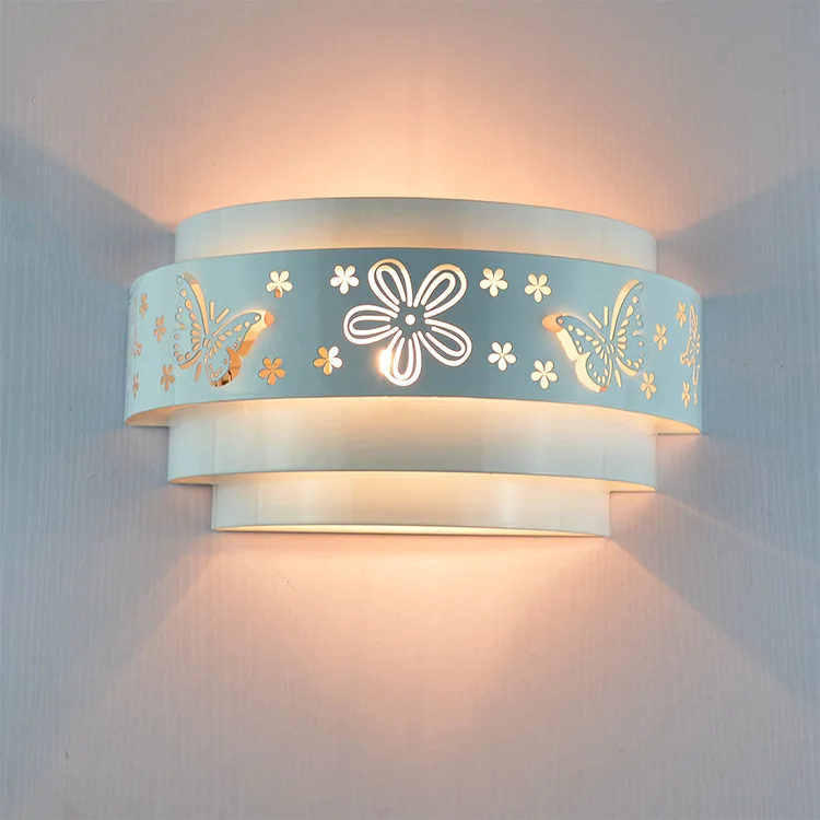 Morden lámparas de pared Minimalista de la mariposa de la flor tallada LED E27 luz de Pared,blanco estereoscópica de Hierro cubierta de espejo frontal /kits de dormitorio 3
