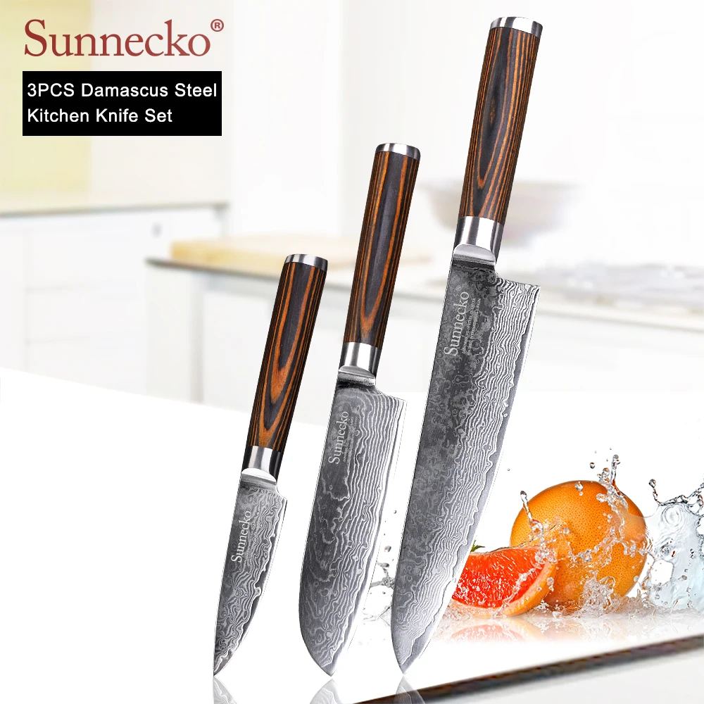 SUNNECKO Damasco Chef Santoku cuchillo de cocina Acero Japonés VG10 Hoja de los cuchillos de cocina de Madera de Pakka Afilados de la Carne de la Fruta Fresa 3