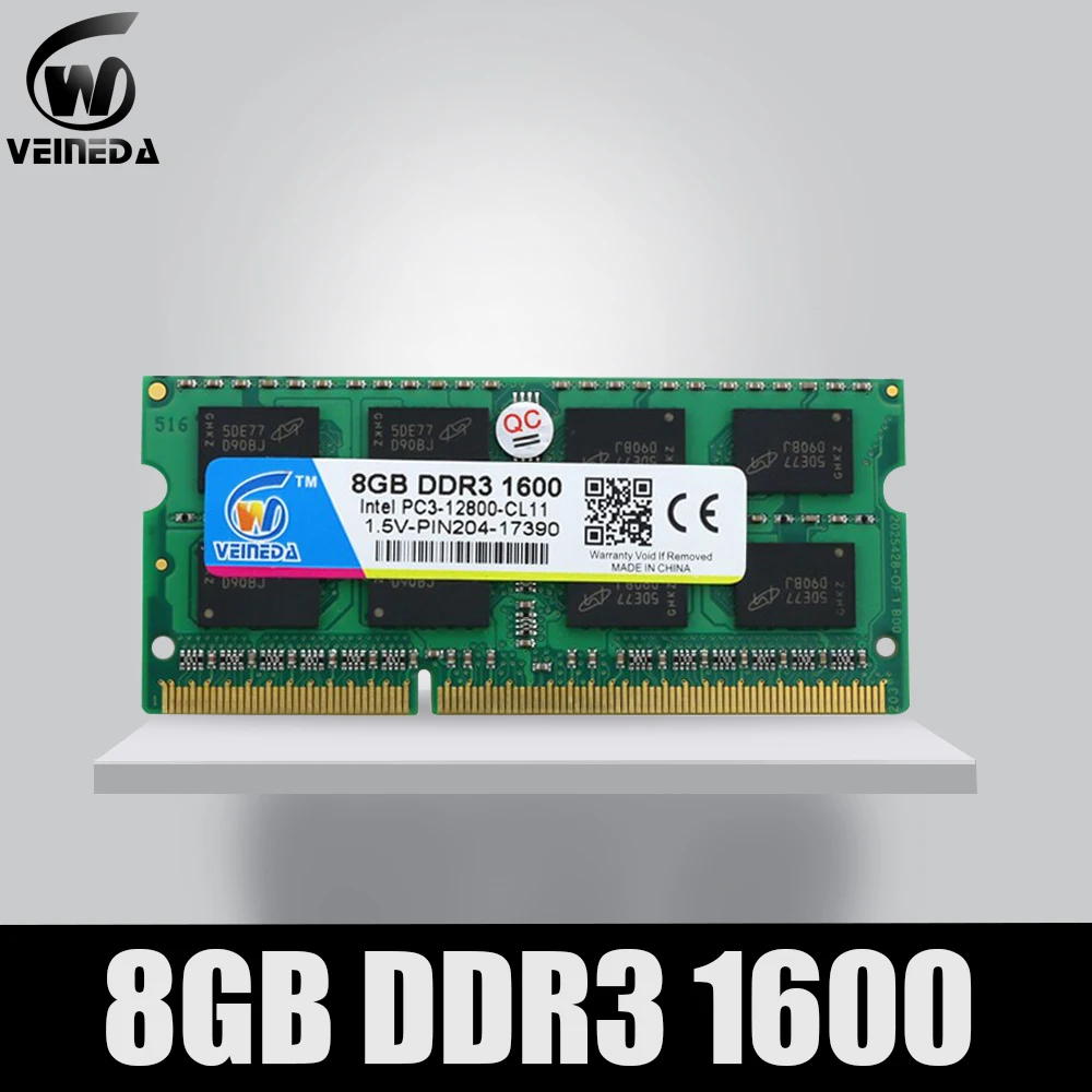 VEINEDA Ram ddr3 de 2gb 2*4 gb 8 gb de Ram Sodimm ddr3 4gb 1600 PC3-12800 Compatible con memoria ddr3 a 1333 1066 mhz 1.5 V 204pin Para Intel AMD Portátil 3