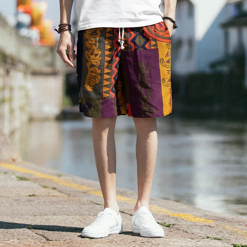 Hombres pantalones Cortos de Algodón Japonés Casual Hip-Hop Impresión de Cordón pantalones Cortos de Verano de la Calle Suelta Recta Cómodos pantalones Cortos de los Hombres M-5XL 3