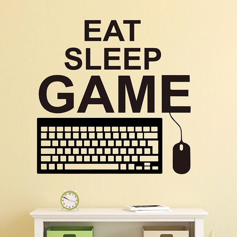 Comer Dormir Juego de Cotización de la Pared Pegatinas Decal Juegos de PC Teclado Controlador de Ratón Gamer de juegos Boy Dormitorio Decoración 3