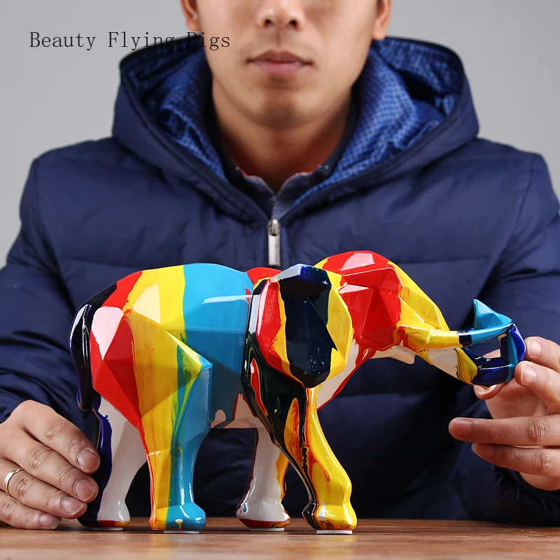 Elefante de Mascota de colores Colores Figuras Geométricas Estatua de Resina de Animales de Arte y Artesanía de la Decoración del Hogar Para la Sala de estar WSHYUFEI 3
