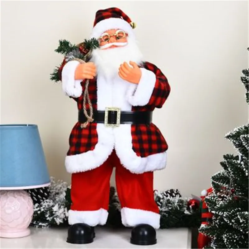 58CM Nuevo Rojo de la tela Escocesa de Ropa Eléctrico de la Música Swing de Santa Claus, Muñeco de la Fiesta de Navidad de la Decoración de Suministros Para el Hogar KK57 3