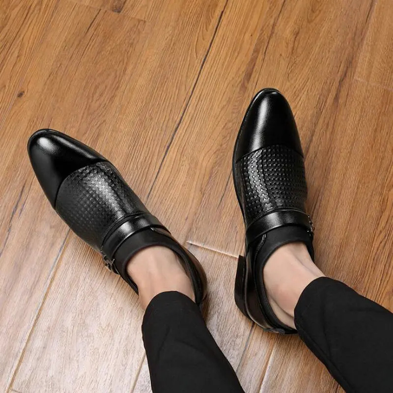 Nuevo Cuero de la PU de los Hombres de la Moda de Negocios Vestido Mocasines Negro Zapatos Oxford Transpirable Formal de la Boda Zapatos de gran tamaño 3
