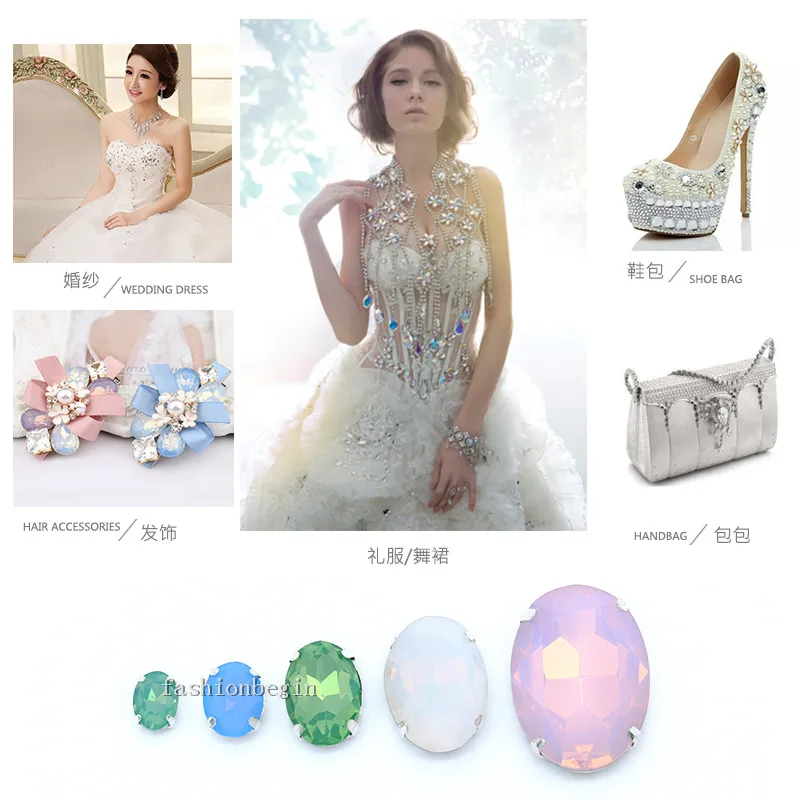 12p 8x10/10x14/13x18mm oval blanco/verde/azul/rosa opal de coser en vaso de cristal joyas de diamantes de imitación de plata de la garra de Vestir fabricación de perlas 3
