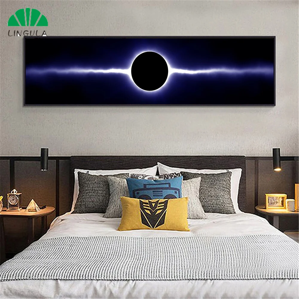 La Pintura abstracta sobre Lienzo de Gran Tamaño de la Luna Negro de la Pintura Dormitorio Sala de estar Decoración de Espacio de los Rayos de Luz Solar Eclipse Carteles 3