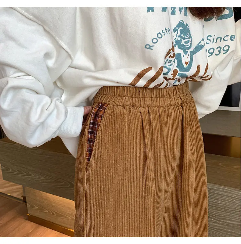 Vintage de gran tamaño de Pana Holgados Pantalones de las Mujeres Harajuku y2k Marrón Ancho de la Pierna del Pantalón Streetwear Carrito de Cintura Alta Pantalones pantalones Casuales 3