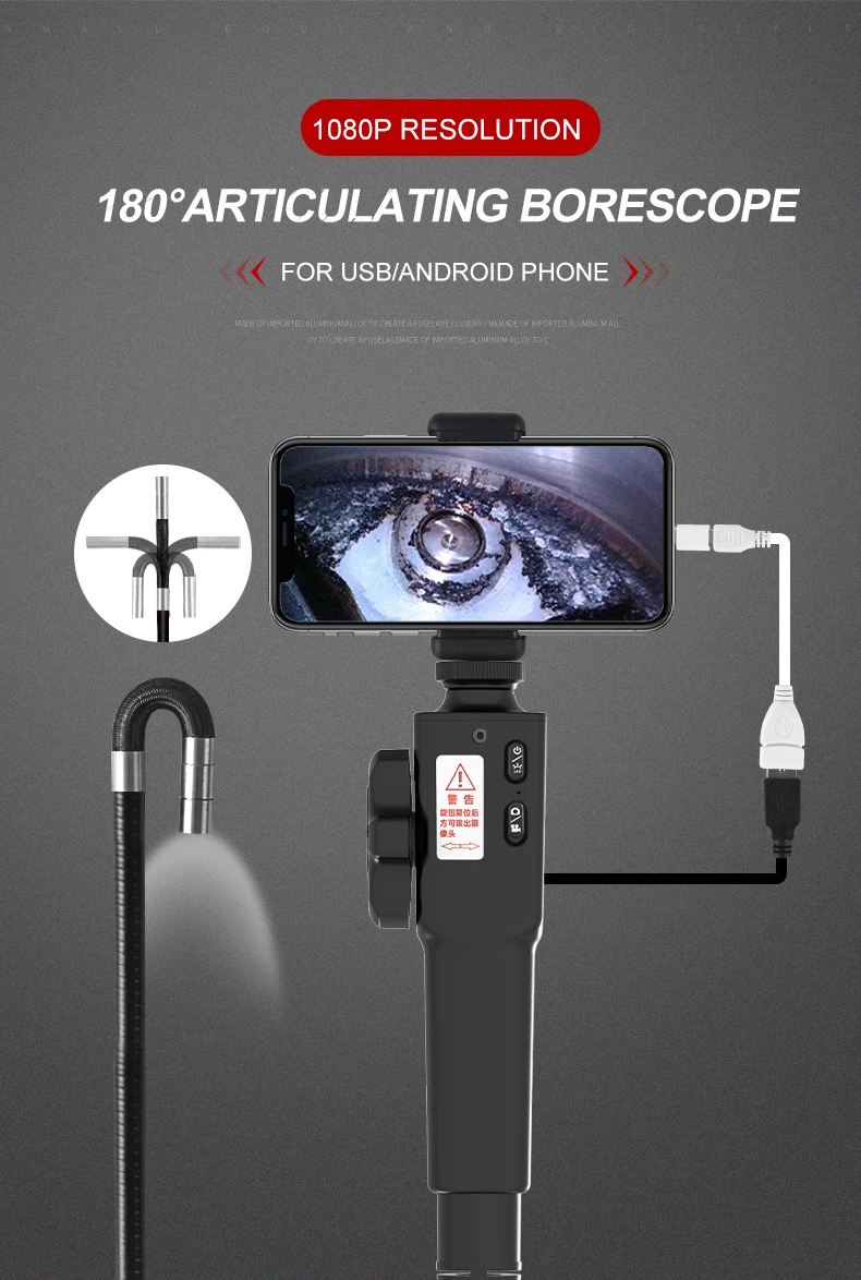 180 ° Iens Rotación Endoscopio 8.5 mm 1M Industrial de Video Endoscopio Inspección de la Cámara de Vídeo en 1080P HD Resolución de la Cámara Endoscopio 3