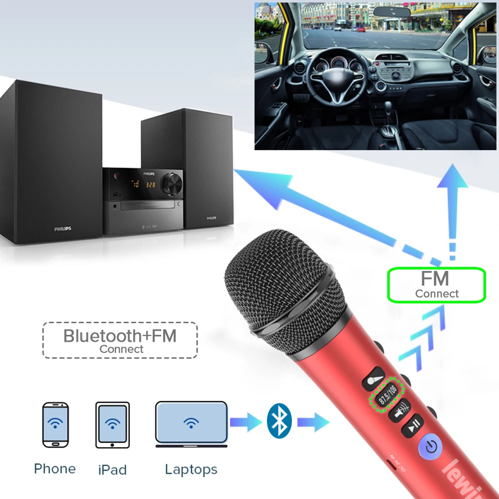 Lewinner L-698 Inalámbrica Karaoke Micrófono Altavoz Bluetooth 2-en-1 de Mano de Cantar y Grabación Portátil con KARAOKE Player para iOS y Androi 3