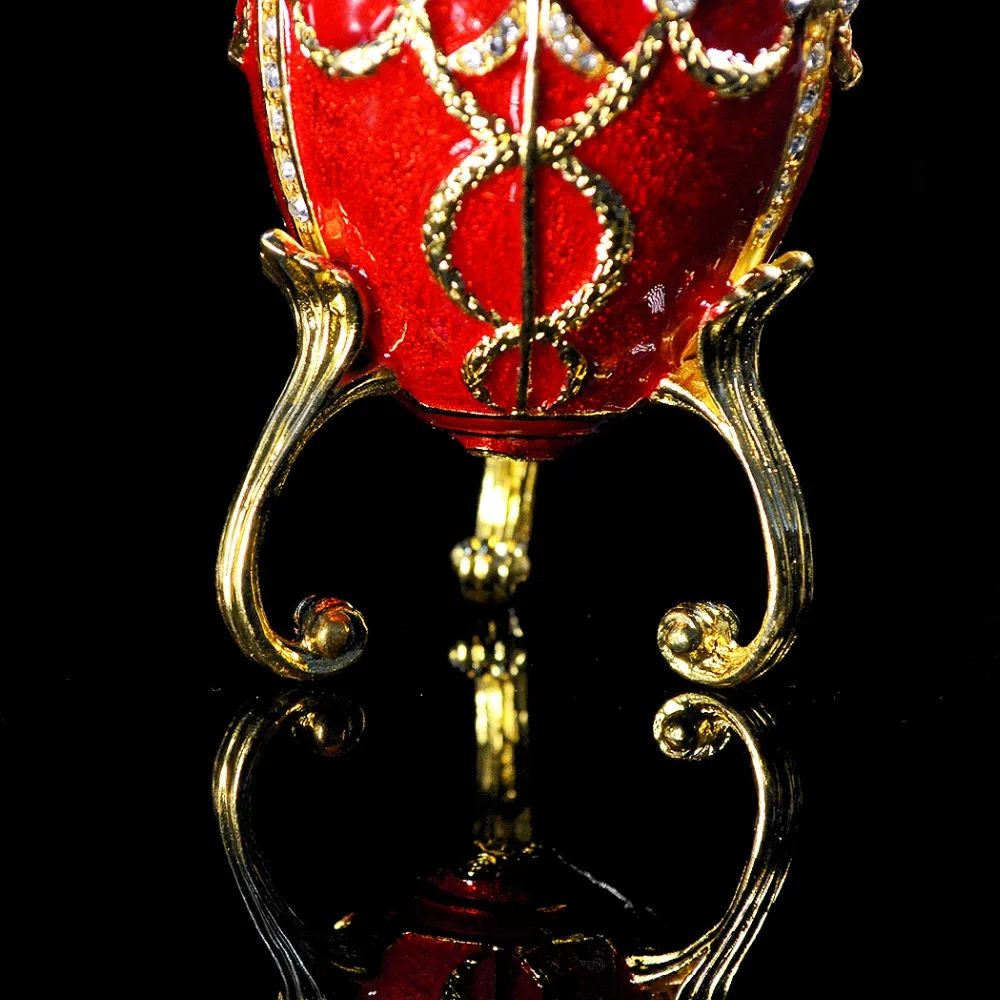 QIFU Metal Craft Rojo Huevo Faberge para Caja de Joyería 3