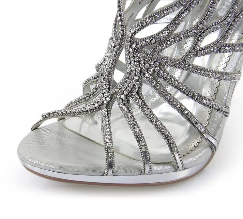 2018 Nueva Venta Caliente Hermosa de la Moda de Plata de diamante de imitación Zapatos de Novia Zapatos de Novia Zapatos de Banquete de Fiesta Vestido de fiesta Zapatos 3