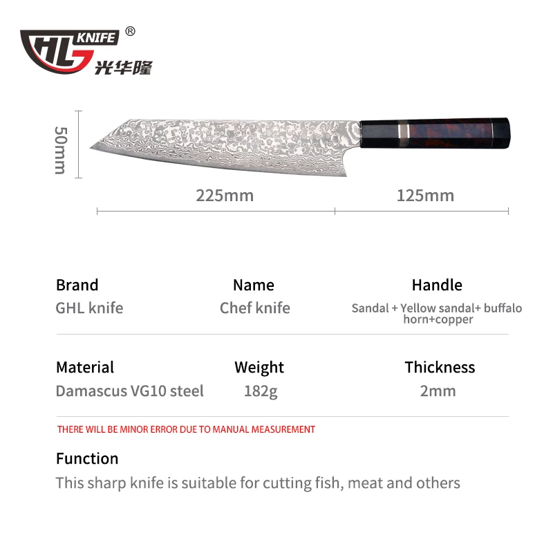 GHL Cuchillos de Cocina Japoneses VG10 Cuchillo de cocina Cuchillo para Rebanar Cuchillo de Pescado Pan de Carne Fruta Fileteado de Emparejamiento de Salmón Herramienta de Cocina 3