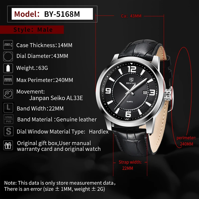 2020 BENYAR marcas de moda, hombres relojes de cuarzo de fecha automática reloj impermeable del deporte del reloj de los hombres de negocios de relojes para los hombres de lujo de nueva 3