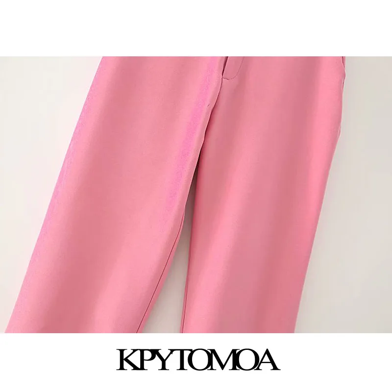 KPYTOMOA Mujeres 2020 Chic de la Moda Desgaste de la Oficina Bolsillos de los Pantalones Vintage de Cintura Alta cierre de Cremallera Mujeres de Tobillo Pantalones de Mujer 3
