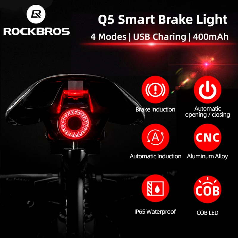 ROCKBROS Q5 Bicicleta Luz Trasera de Bicicleta Inteligente de Freno de Auto Detección de la Luz luz bicicleta LED Bicicleta luz trasera de la Espalda de MTB de la Bicicleta Luz Trasera 3