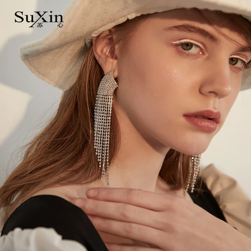 SuXin pendientes 2020 nuevo sencillo temperamento geométricas borla pendientes para las mujeres de largo cristal colgante pendientes de la joyería de regalo 3