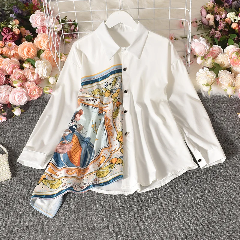 Impresión Del Vintage Camisetas De Las Mujeres Irregulares Suelto Coreano De La Moda De La Ropa De Otoño Harajuku Camisa Otoño Blusa Streetwear Tops Blusas 3