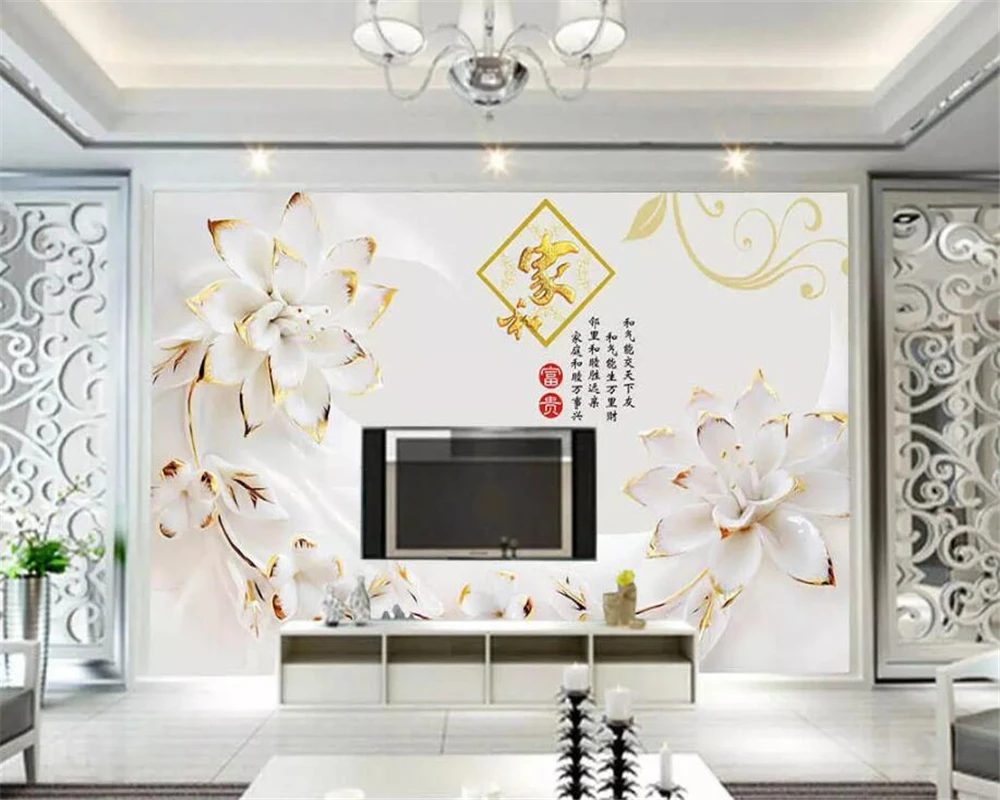 Beibehang papel de parede Personalizados en 3d papel pintado del mural de la sala de estar dormitorio blanco de la moda de relieve la flor del mural de la pared de fondo 3
