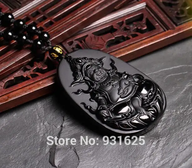 Hermosa Negra Natural De Obsidiana Tallada A Mano Chino Amuleto Tíbet Buda De La Suerte Colgante + Libre De Perlas Collar De La Joyería De La Moda 3
